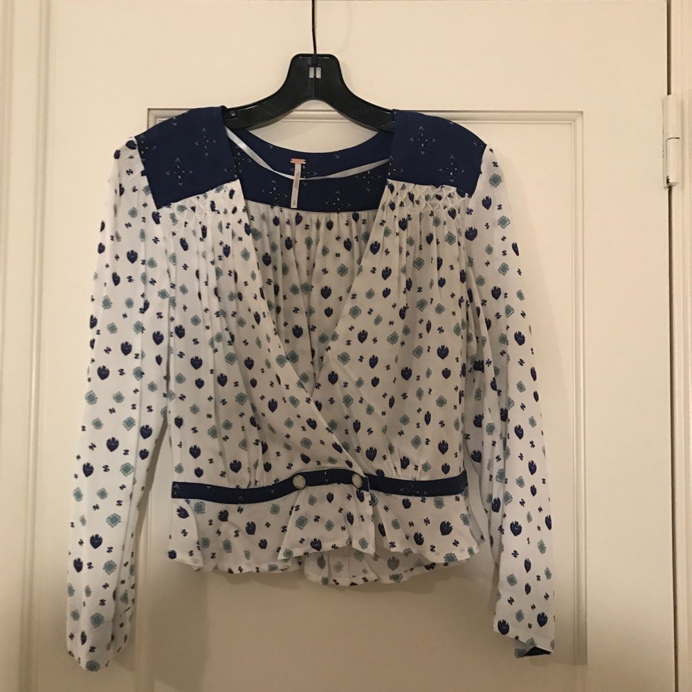 Free People white / blue pattern Blouse